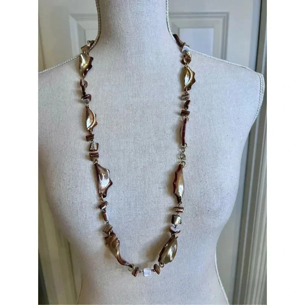Chunky Shell Necklace Natural & Semi Polished Summer‎ Copper Tones 17” Jewelry